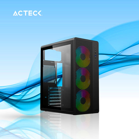 GABINETE GAMER ACTECK ESSEN PRO X GM767 MEDIA TORRE ATX/MICRO ATX/ITX 3 VENTILADORES PANEL LATERAL (AC-941709)