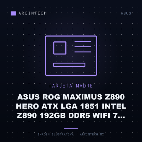 Tarjeta Madre ASUS Rog Maximus Z890 Hero ATX LGA 1851 Intel Z890 192GB DDR5 WiFi 7 HDMI 3XPCIE 5.0 M.2