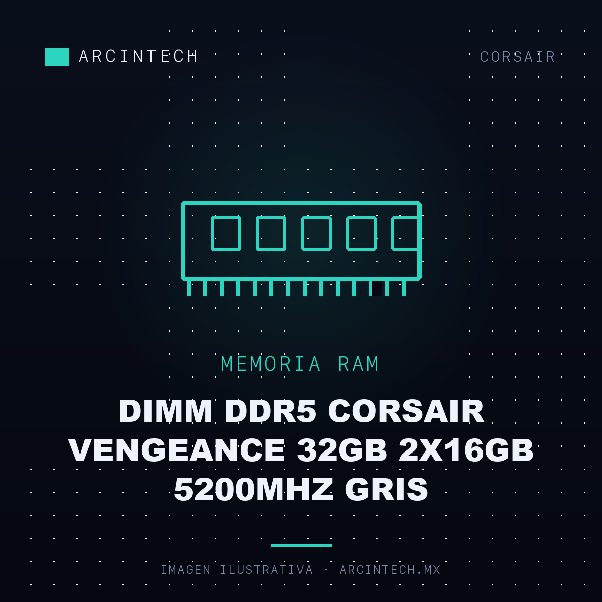 Memoria RAM Dimm DDR5 Corsair Vengeance 32GB 2X16GB 5200MHz Gris