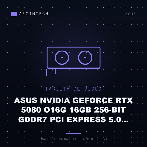 Tarjeta de Video ASUS NVIDIA GeForce RTX 5080 O16G 16GB 256-bit GDDR7 PCI Express 5.0 2655MHz Negro