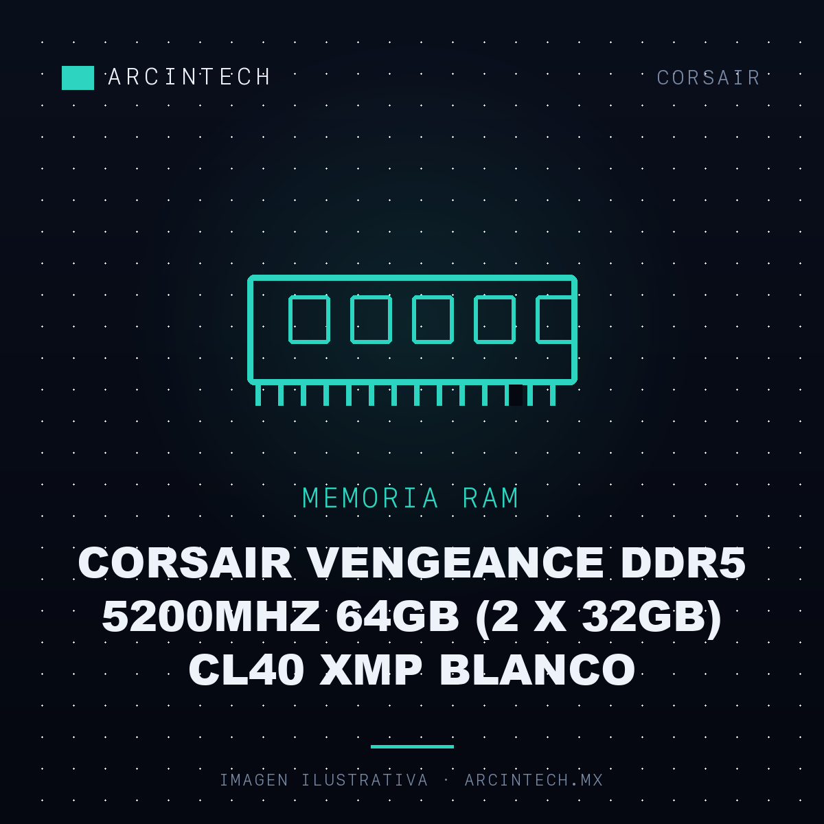 Memoria RAM Corsair Vengeance DDR5 5200MHz 64GB (2 X 32GB) CL40 Xmp Blanco
