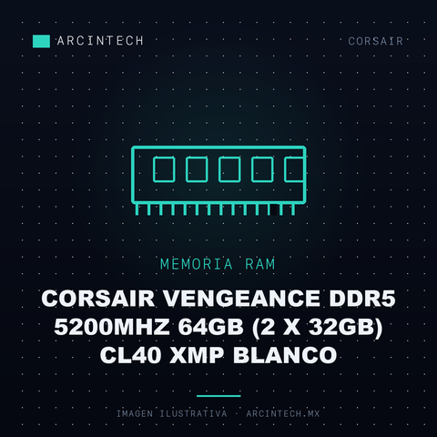 Memoria RAM Corsair Vengeance DDR5 5200MHz 64GB (2 X 32GB) CL40 Xmp Blanco