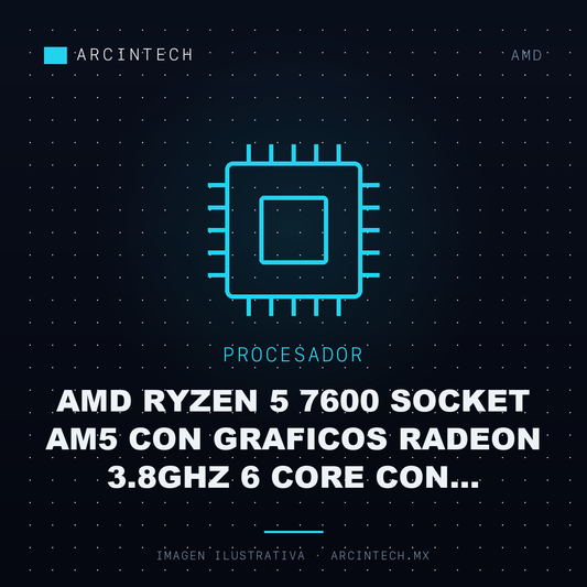 Procesador AMD Ryzen 5 7600 Socket AM5 con Graficos Radeon 3.8GHz 6 Core con Disipador