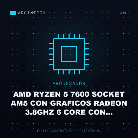 Procesador AMD Ryzen 5 7600 Socket AM5 con Graficos Radeon 3.8GHz 6 Core con Disipador