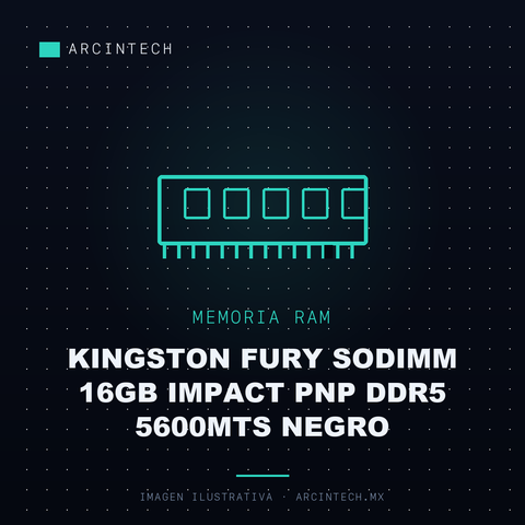 Memoria RAM Kingston Fury Sodimm 16GB Impact Pnp DDR5 5600MTS Negro
