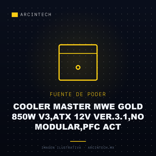 Fuente de Poder Cooler Master Mwe Gold 850W V3,ATX 12V VER.3.1,NO Modular,pfc Act