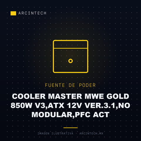 Fuente de Poder Cooler Master Mwe Gold 850W V3,ATX 12V VER.3.1,NO Modular,pfc Act