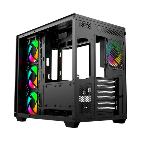 GABINETE BALAM RUSH TANK MASTER 9600 TB VENTANA RGB MIDI-TOWER SIN FUENTE 3 VENTILADORES RGB INSTALADOS NEGRO (BR-938679)