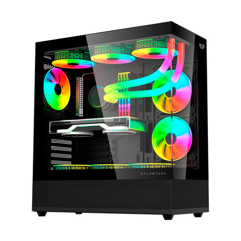 GABINETE GAMER BALAM RUSH TANK SUPER 9200 TB ATX MEDIA TORRE 3 FAN ARGB CRISTAL TEMPLADO SIN BORDES USB-C NEGRO (BR-938723)