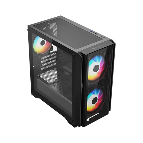 GABINETE GAMER BALAM RUSH CARBONO CRYSTAL 4000C M-ATX MINI TORRE 3 FAN ARGB CRISTAL TEMPLADO USB-C NEGRO (BR-938877)