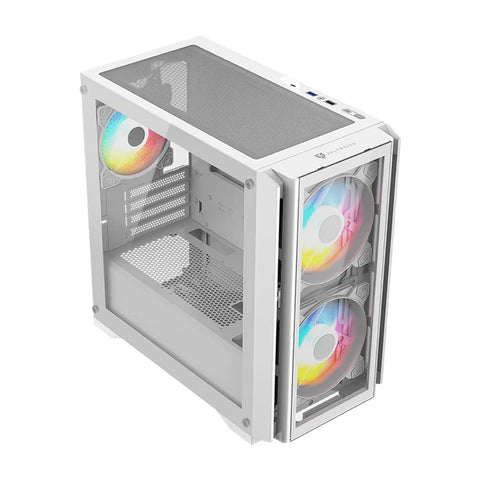 GABINETE GAMER BALAM RUSH CARBONO CRYSTAL 4000C M-ATX MINI TORRE 3 FAN ARGB CRISTAL TEMPLADO USB-C BLANCO (BR-938884)