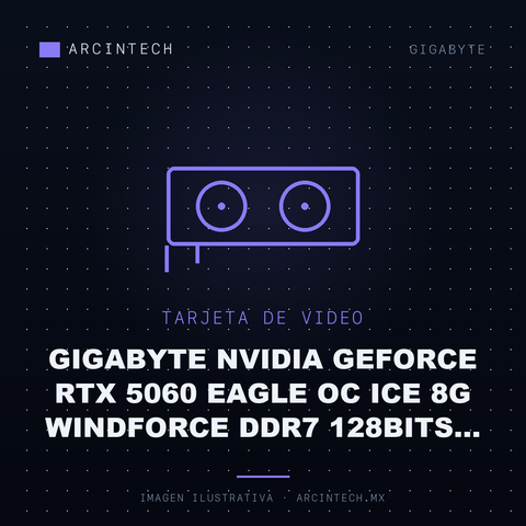 Tarjeta de Video Gigabyte NVIDIA GeForce RTX 5060 Eagle OC Ice 8G Windforce DDR7 128BITS Blanco