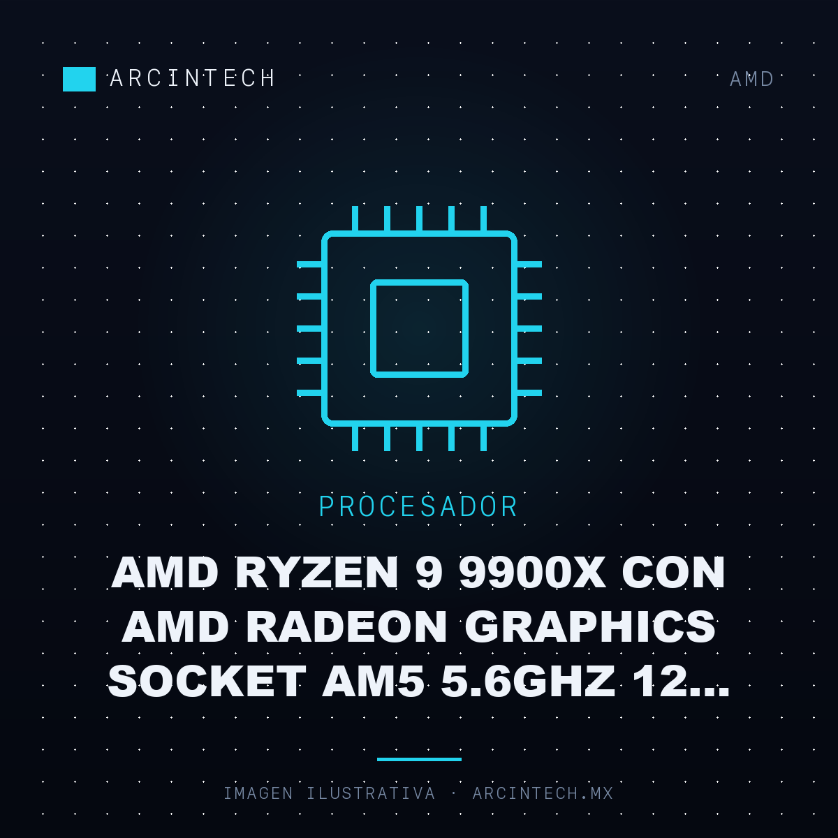 Procesador AMD Ryzen 9 9900X con AMD Radeon Graphics Socket AM5 5.6GHz 12 Nucleos 76 MB Cache No Incluye Disipador
