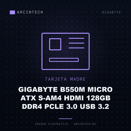 Tarjeta Madre Gigabyte B550M Micro ATX S-AM4 HDMI 128GB DDR4 Pcle 3.0 USB 3.2