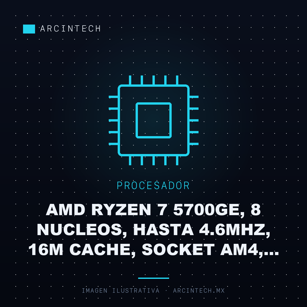 Procesador AMD Ryzen 7 5700GE, 8 Nucleos, Hasta 4.6MHz, 16M Cache, Socket AM4, Disipador AMD Wraith Stealth, Granel