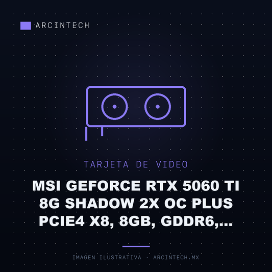 Tarjeta de Video MSI GeForce RTX 5060 Ti 8G Shadow 2X OC Plus PCIE4 X8, 8GB, GDDR6, 1HDMI/1XDP/DL-DVI-D X1
