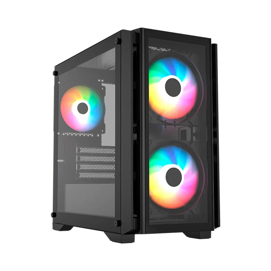 GABINETE GAMER BALAM RUSH CARBONO CRYSTAL 4000C M-ATX MINI TORRE 3 FAN ARGB CRISTAL TEMPLADO USB-C NEGRO (BR-938877)