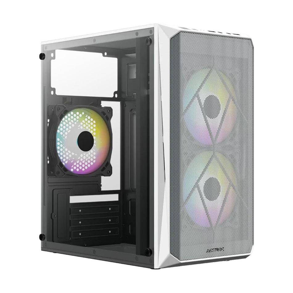 GABINETE ACTECK DOOM GI630 MICRO TORRE FUENTE 500W PANEL IZQ ACRILICO FRENTE MALLA 3 VENTILADORES RGB BLANCO (AC-935746)