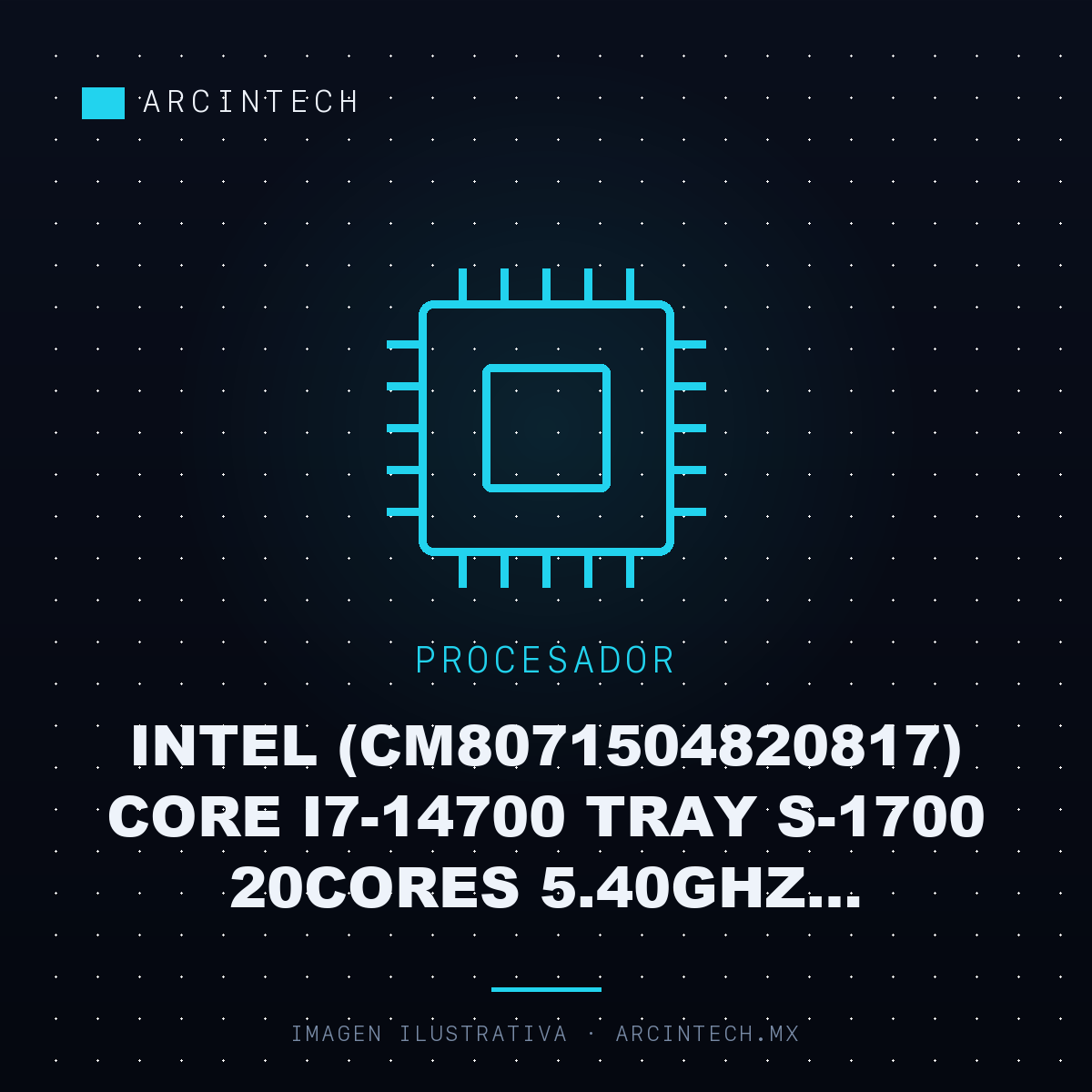 Procesador Intel (CM8071504820817) Core I7-14700 Tray S-1700 20CORES 5.40GHz C/graficos S/ventilado