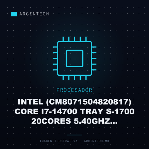 Procesador Intel (CM8071504820817) Core I7-14700 Tray S-1700 20CORES 5.40GHz C/graficos S/ventilado