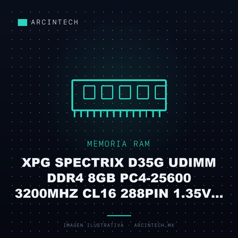 Memoria XPG Spectrix D35G Udimm DDR4 8GB PC4-25600 3200MHz CL16 288PIN 1.35V RGB con Disipador Pc/gamer Color Blanco