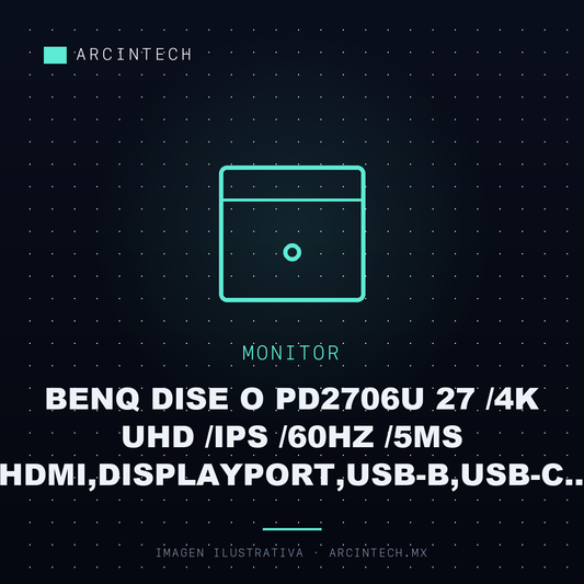 Monitor BENQ Dise o PD2706U 27 /4K UHD /ips /60Hz /5ms /hdmi,displayport,usb-b,usb-c /altavoces Integrados /eye Care /ergonomico /negro /garantia 3 a Os