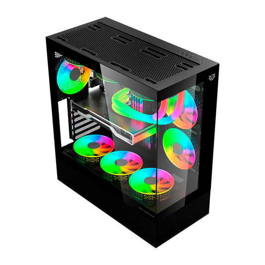 GABINETE GAMER BALAM RUSH TANK SUPER 9200 TB ATX MEDIA TORRE 3 FAN ARGB CRISTAL TEMPLADO SIN BORDES USB-C NEGRO (BR-938723)