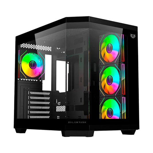 GABINETE BALAM RUSH TANK MASTER 9600 TB VENTANA RGB MIDI-TOWER SIN FUENTE 3 VENTILADORES RGB INSTALADOS NEGRO (BR-938679)