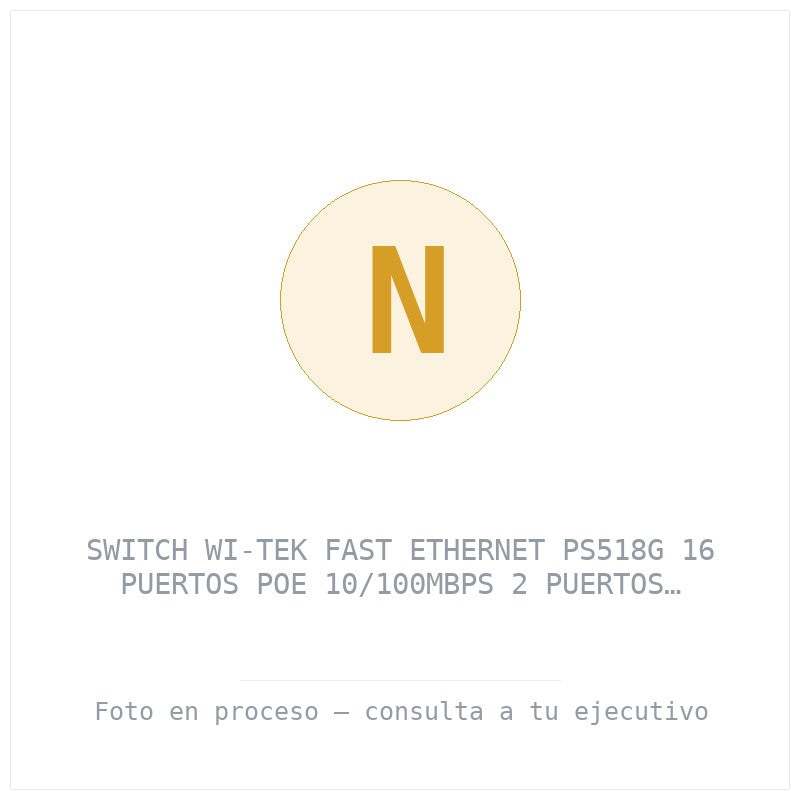 Switch Wi-tek Fast Ethernet PS518G 16 Puertos Poe 10/100MBPS 2 Puertos 10/100MBPS 1 Puerto Sfp 9.2 Gbit/s 8.000 Entradas No Adm