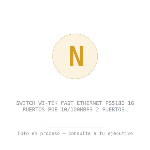 Switch Wi-tek Fast Ethernet PS518G 16 Puertos Poe 10/100MBPS 2 Puertos 10/100MBPS 1 Puerto Sfp 9.2 Gbit/s 8.000 Entradas No Adm