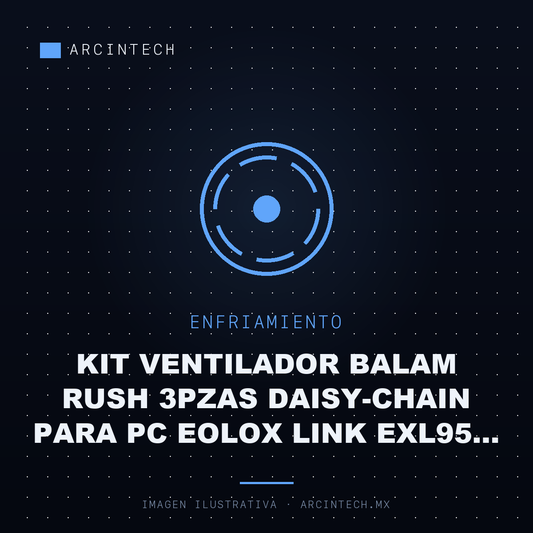 Kit Ventilador Balam Rush 3PZAS Daisy-chain para Pc Eolox Link EXL95 Diseño Cuadrado 120 Mm 800- 1800 RPM PWM 4 Pin + Aura RGB Legend Blanco