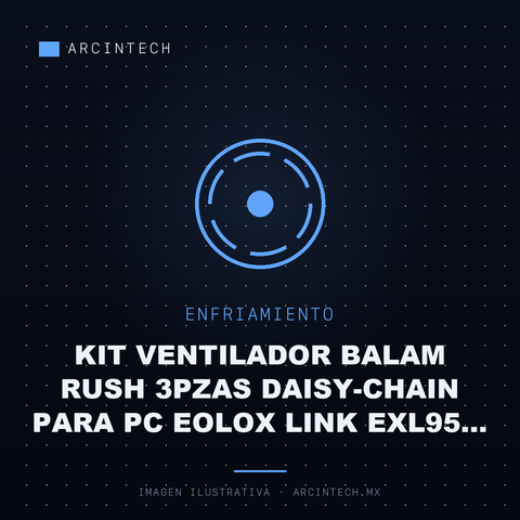 Kit Ventilador Balam Rush 3PZAS Daisy-chain para Pc Eolox Link EXL95 Diseño Cuadrado 120 Mm 800- 1800 RPM PWM 4 Pin + Aura RGB Legend Blanco
