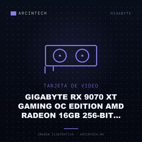 Tarjeta de Video Gigabyte RX 9070 Xt Gaming OC Edition AMD Radeon 16GB 256-bit GDDR6 PCI Express 5.0