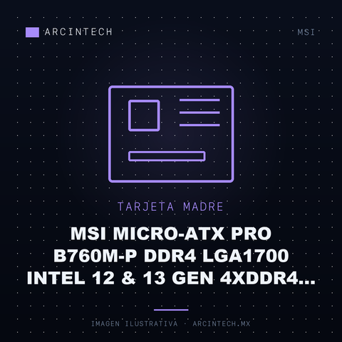 Tarjeta Madre MSI Micro-ATX Pro B760M-P DDR4 LGA1700 Intel 12 & 13 Gen 4XDDR4 128GB 3200MHz
