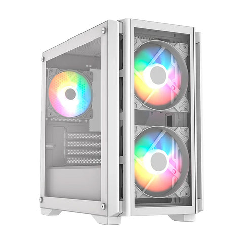 GABINETE GAMER BALAM RUSH CARBONO CRYSTAL 4000C M-ATX MINI TORRE 3 FAN ARGB CRISTAL TEMPLADO USB-C BLANCO (BR-938884)