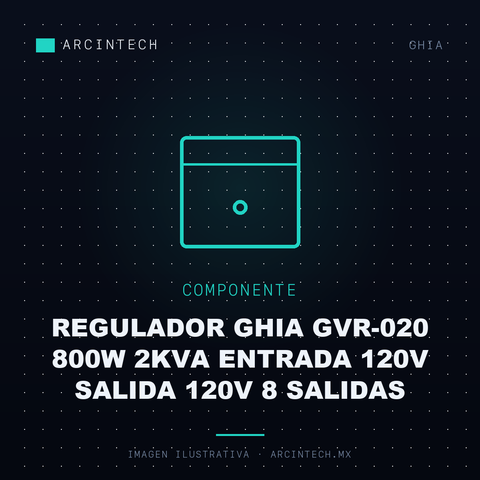 Regulador Ghia GVR-020 800W 2KVA Entrada 120V Salida 120V 8 Salidas