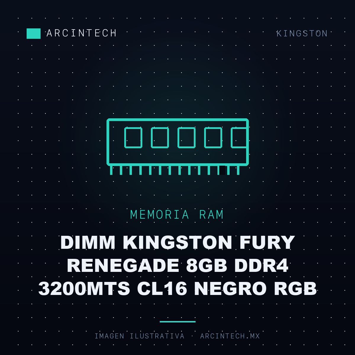 Memoria RAM Dimm Kingston Fury Renegade 8GB DDR4 3200MTS CL16 Negro RGB