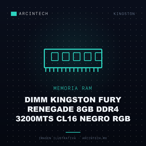 Memoria RAM Dimm Kingston Fury Renegade 8GB DDR4 3200MTS CL16 Negro RGB