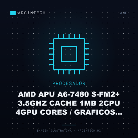 Procesador AMD Apu A6-7480 S-FM2+ 3.5GHz Cache 1MB 2CPU 4GPU Cores / Graficos Radeon Core R5 Pc