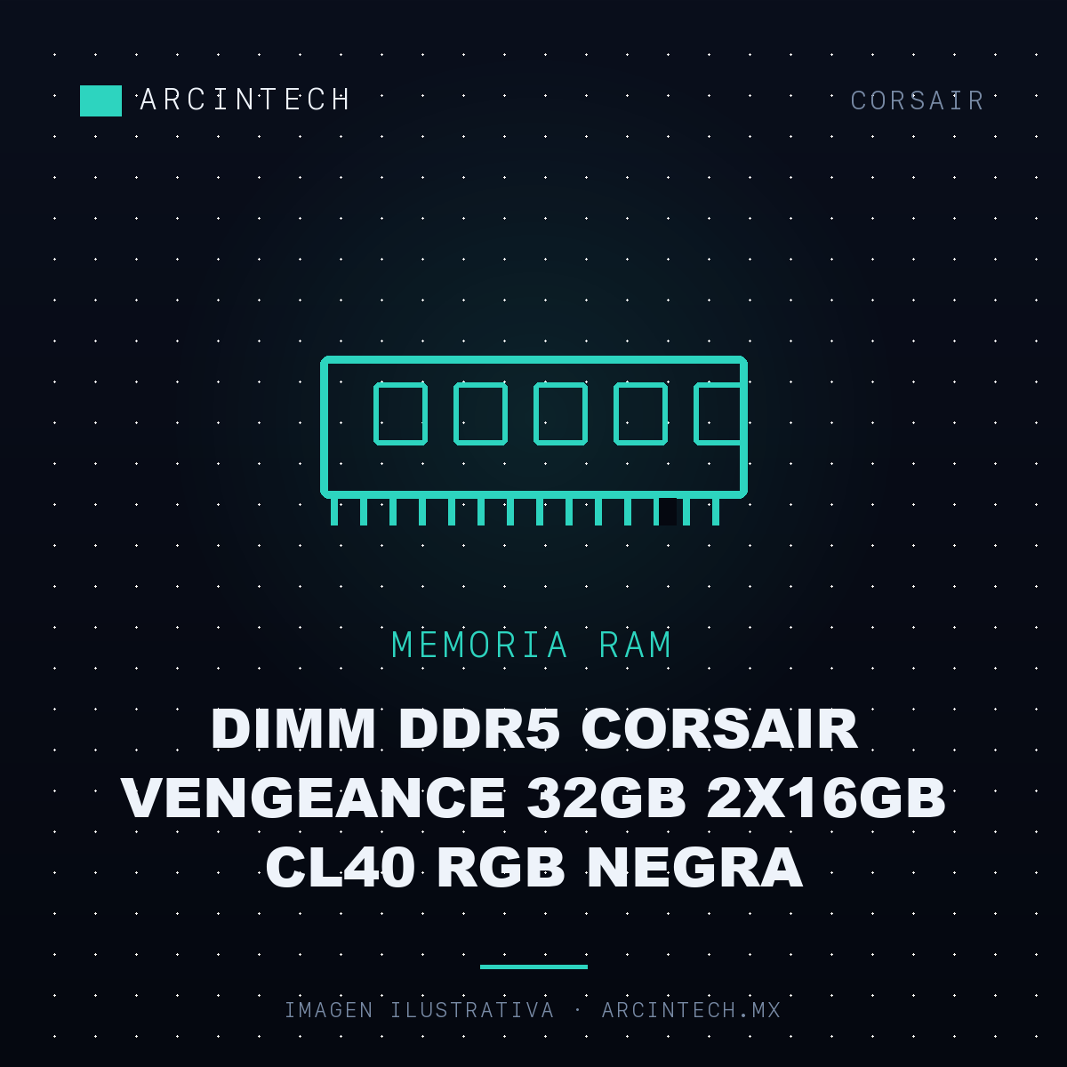Memoria RAM Dimm DDR5 Corsair Vengeance 32GB 2X16GB CL40 RGB Negra