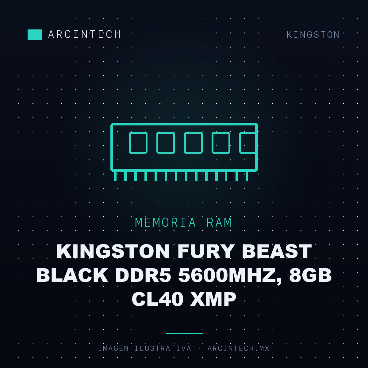 Memoria RAM Kingston Fury Beast Black DDR5 5600MHz, 8GB CL40 Xmp