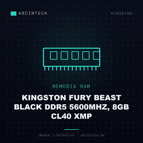 Memoria RAM Kingston Fury Beast Black DDR5 5600MHz, 8GB CL40 Xmp