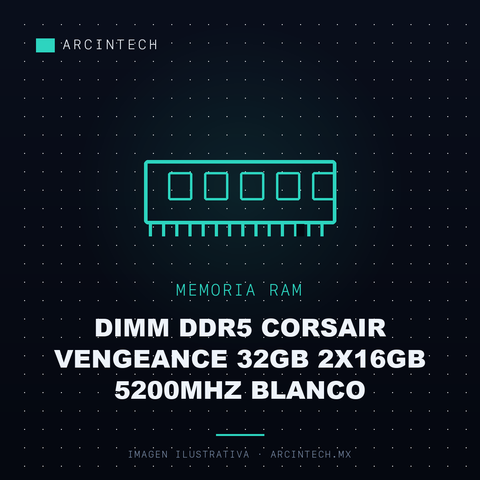 Memoria RAM Dimm DDR5 Corsair Vengeance 32GB 2X16GB 5200MHz Blanco