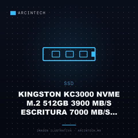 Unidad de Estado Solido SSD Kingston KC3000 NVMe M.2 512GB 3900 Mb/s Escritura 7000 Mb/s Lectura PCI Express 4.0
