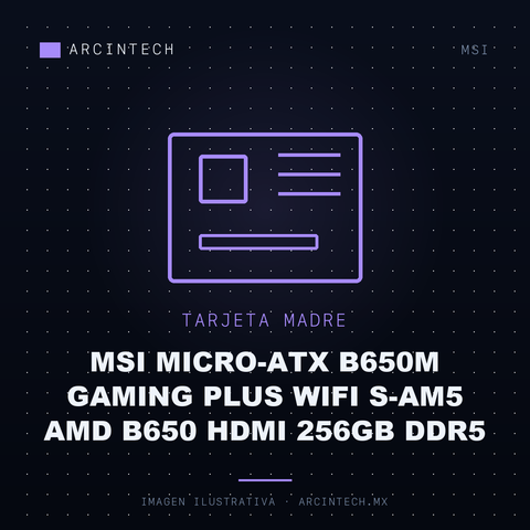 Tarjeta Madre MSI Micro-ATX B650M Gaming Plus WiFi S-AM5 AMD B650 HDMI 256GB DDR5