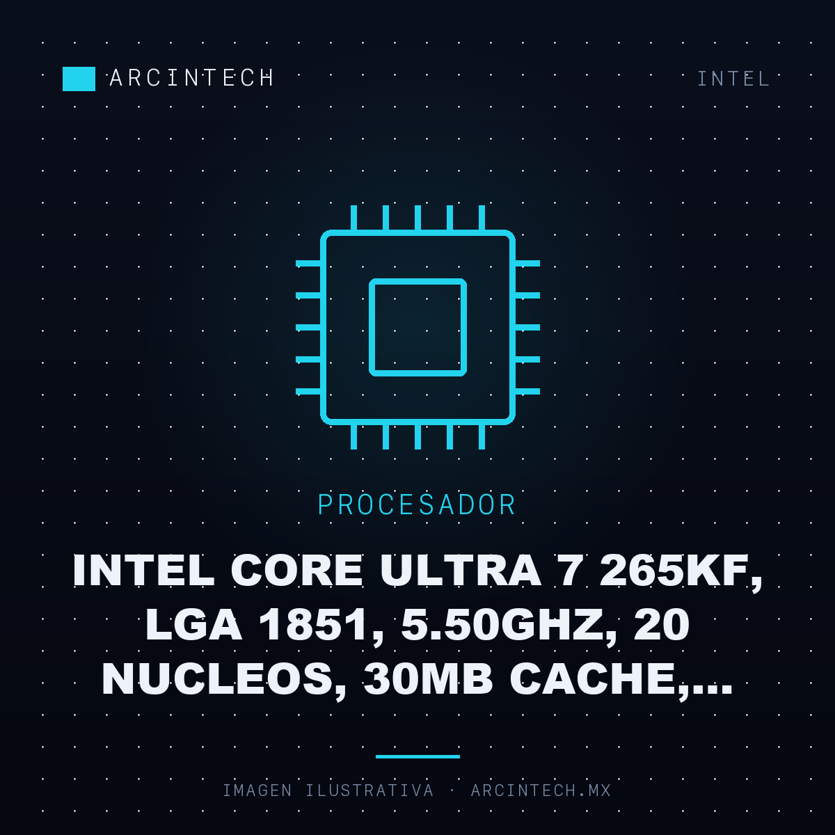 Procesador Intel Core Ultra 7 265KF, LGA 1851, 5.50GHz, 20 Nucleos, 30MB Cache, S/graficos, S7DISIPADOR