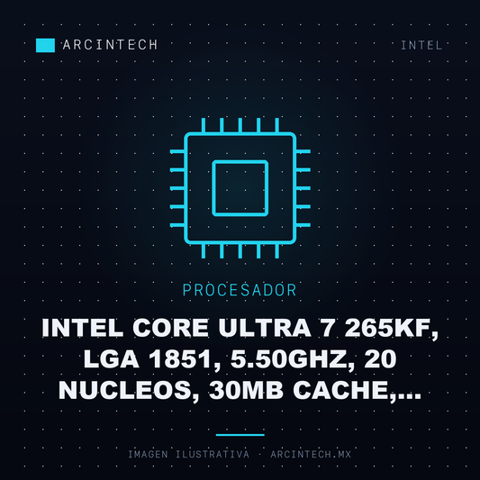 Procesador Intel Core Ultra 7 265KF, LGA 1851, 5.50GHz, 20 Nucleos, 30MB Cache, S/graficos, S7DISIPADOR
