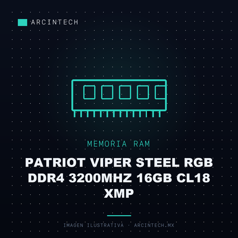 Memoria RAM Patriot Viper Steel RGB DDR4 3200MHz 16GB CL18 Xmp