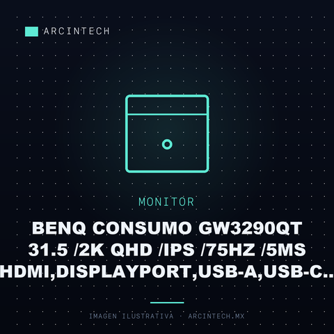 Monitor BENQ Consumo GW3290QT 31.5 /2K QHD /ips /75Hz /5ms /hdmi,displayport,usb-a,usb-c /altavoces y Microfono Integrados /eye Care /ergonomico /blanco /garantia 3 a Os