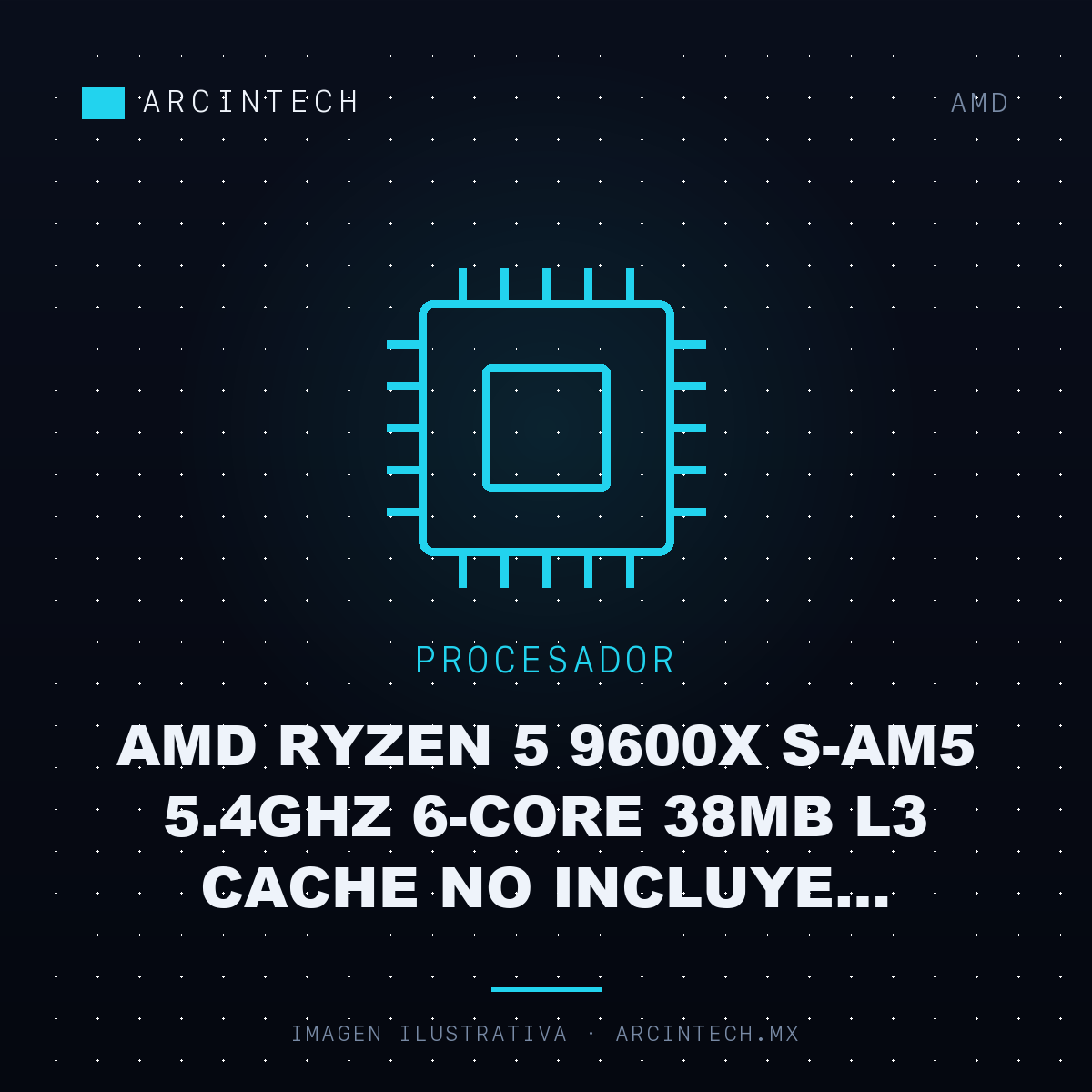 Procesador AMD Ryzen 5 9600X S-AM5 5.4GHz 6-CORE 38MB L3 Cache No Incluye Disipador